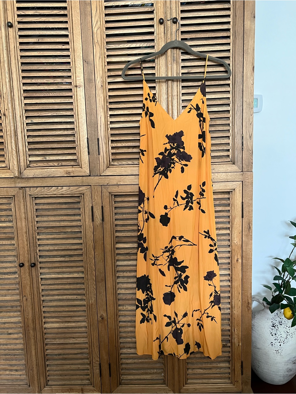 Dries Van Noten Yellow Slip Dress With Purple/Black Floral Print